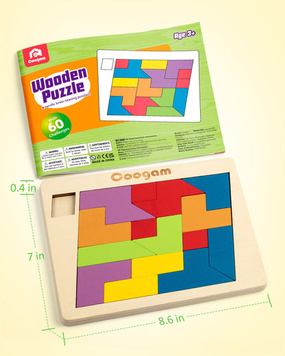 3D Wooden Geometric Tangram Brain Teasers for Kids Jigsaw Puzzles