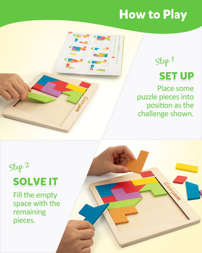 3D Wooden Geometric Tangram Brain Teasers for Kids Jigsaw Puzzles