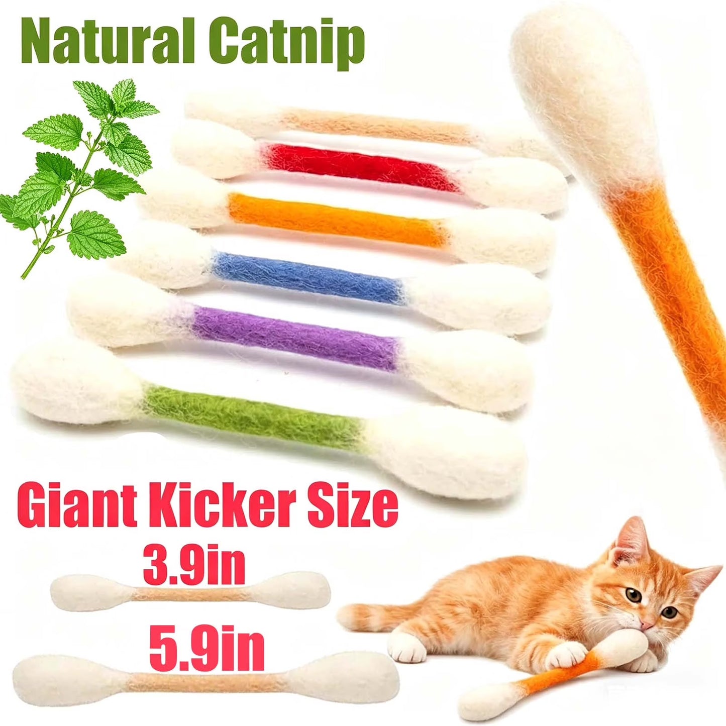 Cat Q Tip Toy, Cotton Swabs Cat Toys with Catnip, 6 Pk Giant Q Tip Cats Toy for Boredom Durable Dental Teething Ropes, Big Interactive Felt Kitty Kicker Play Lover Gift Accessories, #01_Beige-S
