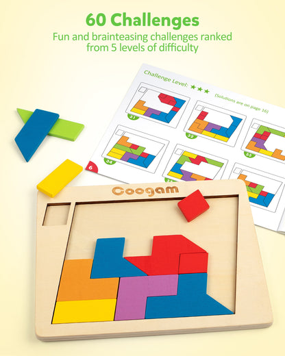 3D Wooden Geometric Tangram Brain Teasers for Kids Jigsaw Puzzles