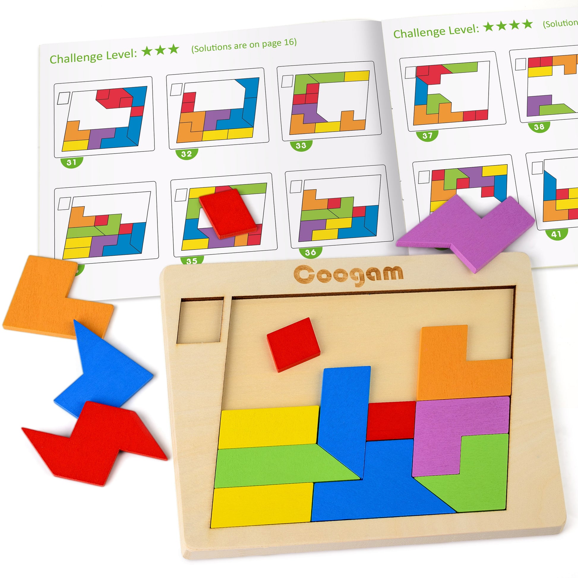 3D Wooden Geometric Tangram Brain Teasers for Kids Jigsaw Puzzles