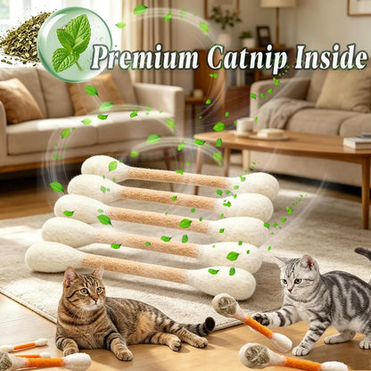 Cat Q Tip Toy, Cotton Swabs Cat Toys with Catnip, 6 Pk Giant Q Tip Cats Toy for Boredom Durable Dental Teething Ropes, Big Interactive Felt Kitty Kicker Play Lover Gift Accessories, #01_Beige-S